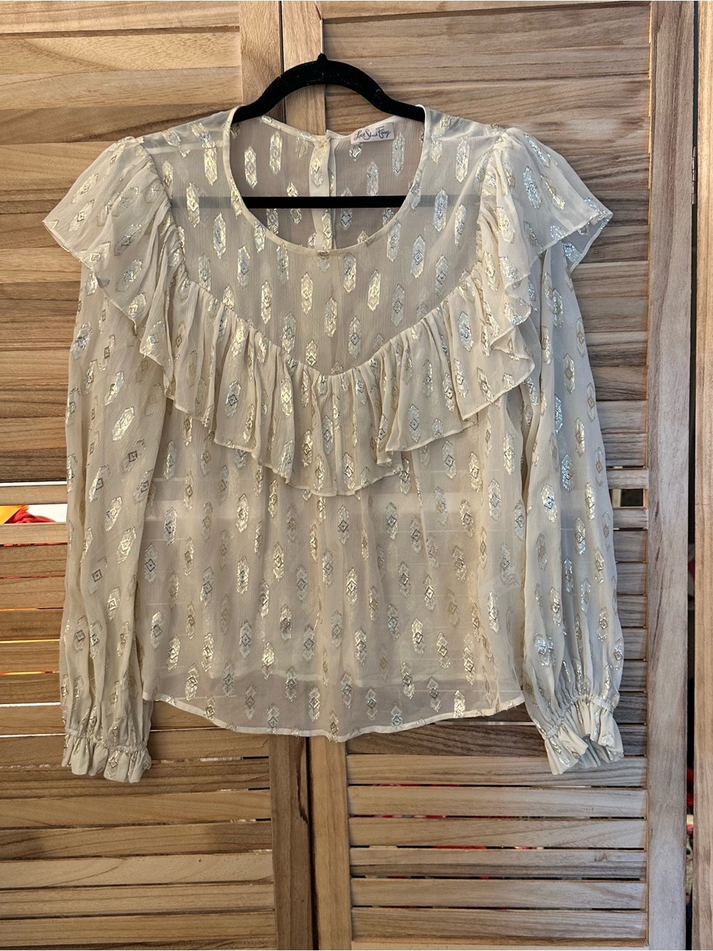 LoveShackFancy Erin Blouse Cream With Metallic SZ S - Picture 3 of 6